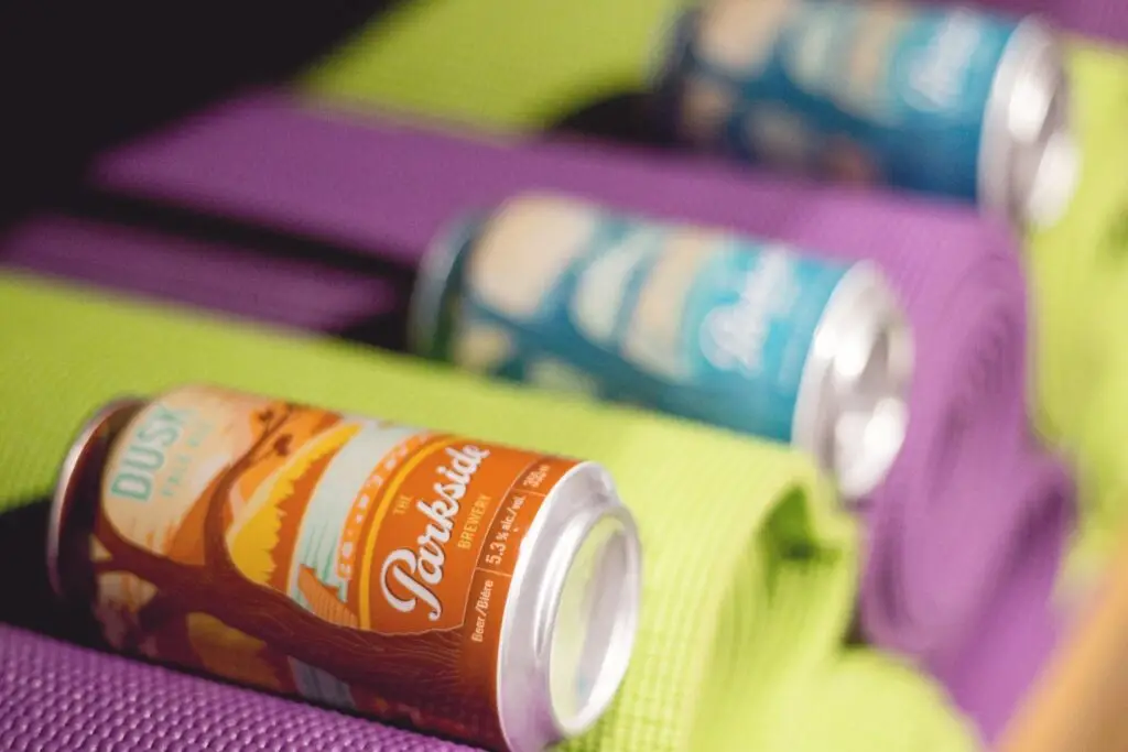 beer cans on yoga mats